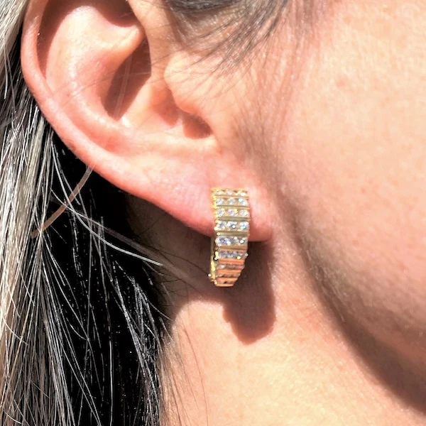 Vintage Diamond Hoop Earrings - Image 2