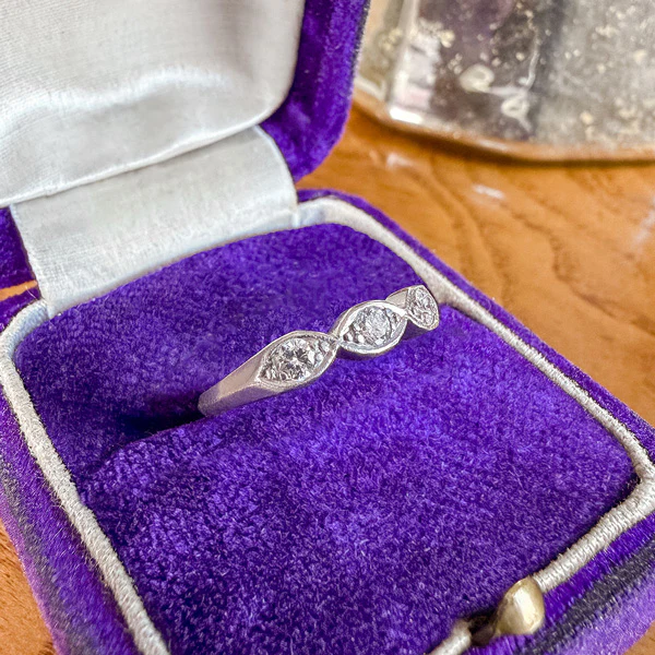 Vintage Diamond Marquise Frame Band Ring, Size 4 - Image 3