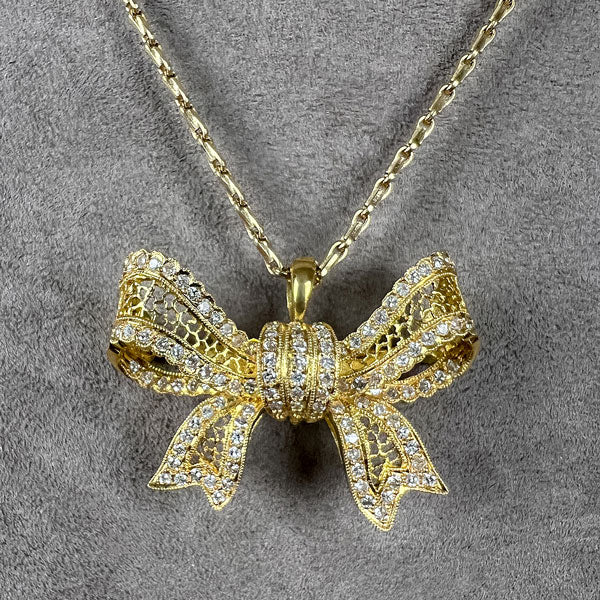 Vintage Diamond & Pearl Drop Bow Pendant - Image 3