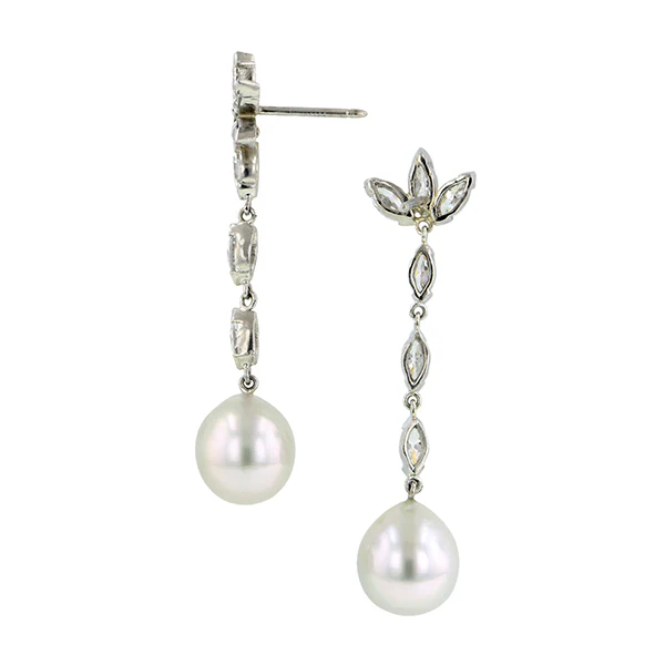 Vintage Diamond & Pearl Drop Earrings - Image 2