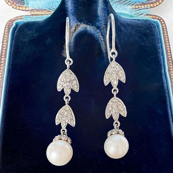 Vintage Diamond & Pearl Drop Earrings