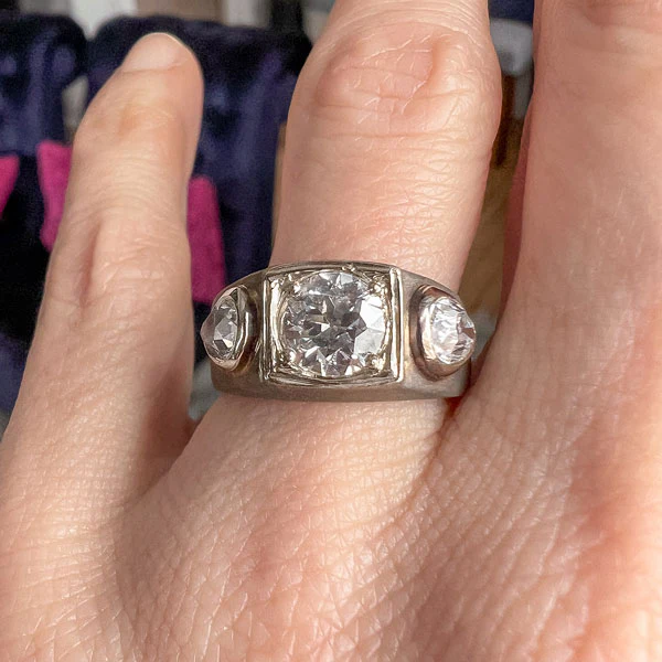 Vintage Three Diamond Ring, RBC 1.23ct - Image 2