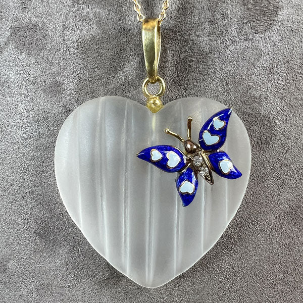 Vintage Diamond Rock Crystal Heart Necklace - Image 2