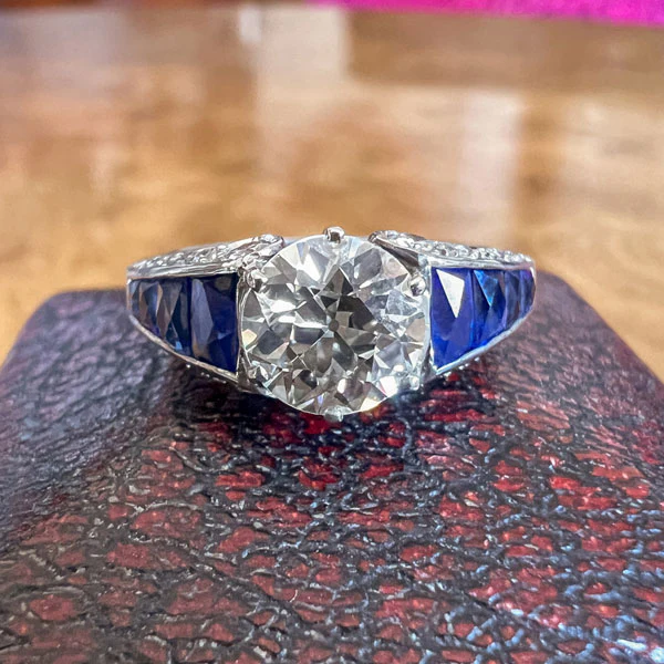 Vintage Diamond & Sapphire Engagement Ring, Old Euro 1.06ct