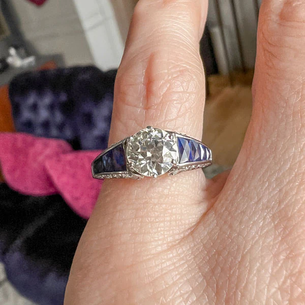 Vintage Diamond & Sapphire Engagement Ring, Old Euro 1.06ct - Image 2