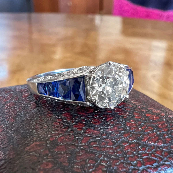 Vintage Diamond & Sapphire Engagement Ring, Old Euro 1.06ct - Image 3