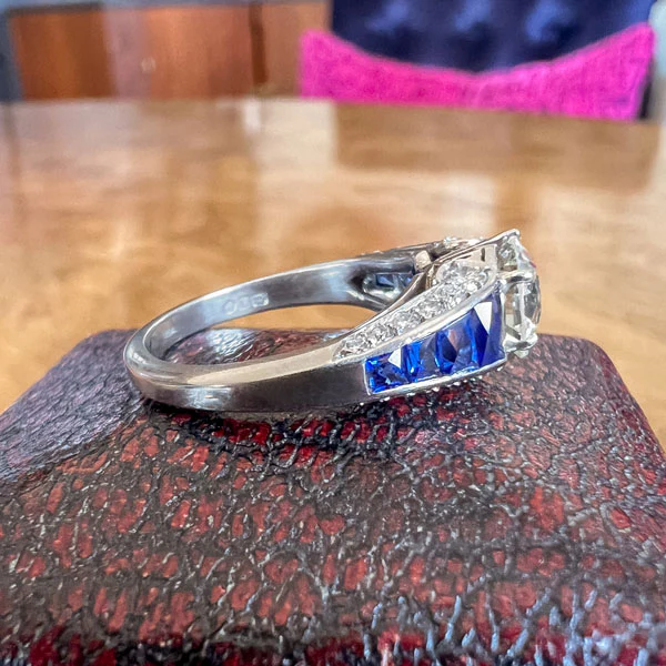 Vintage Diamond & Sapphire Engagement Ring, Old Euro 1.06ct - Image 4