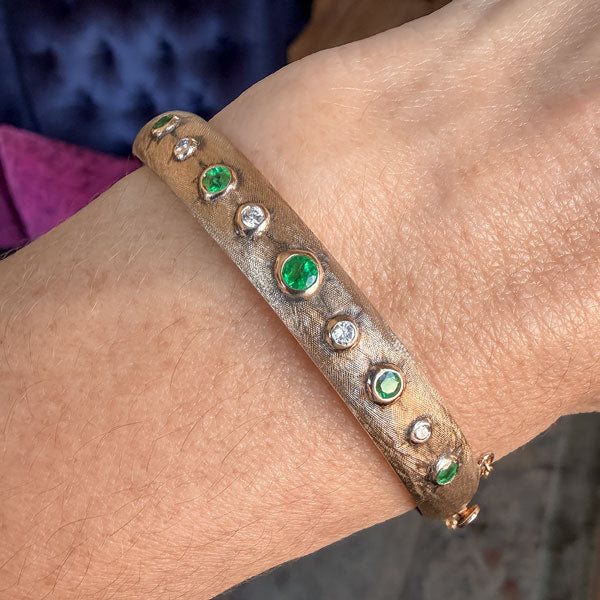 Vintage Emerald & Diamond Bangle Bracelet - Image 2