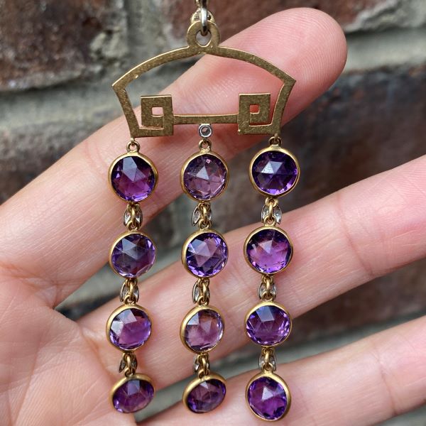 Vintage Enamel Amethyst & Diamond Pendant - Image 3