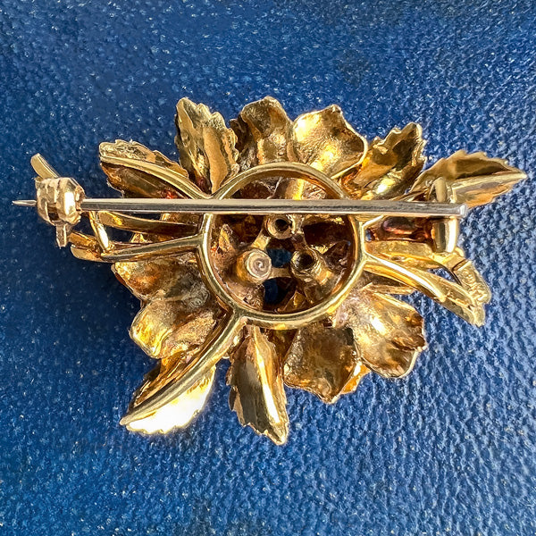 Vintage Enamel & Diamond Flower Brooch - Image 2