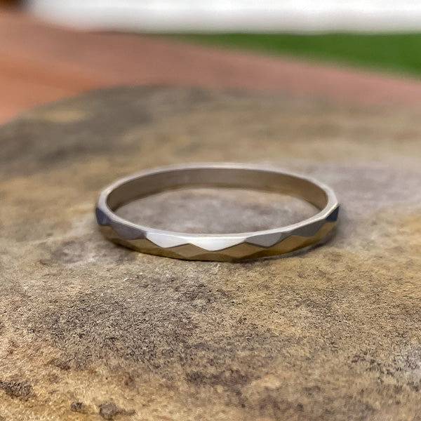 Vintage Faceted White Gold Band Ring, Size 11