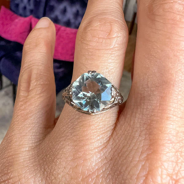 Vintage Filigree Aquamarine Ring - Image 2