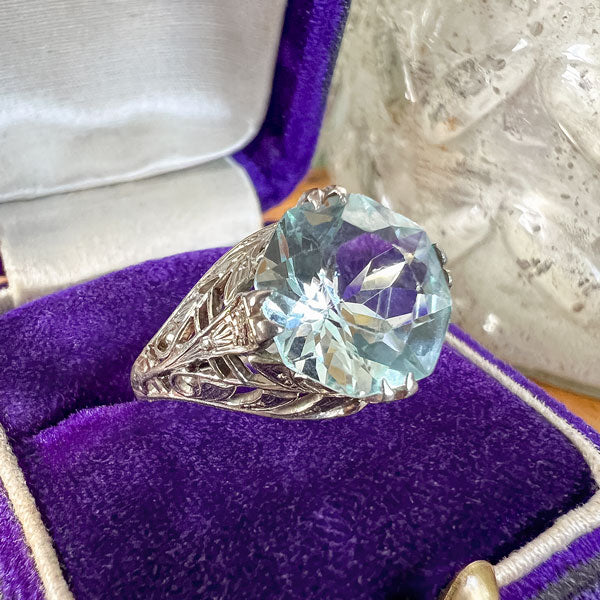 Vintage Filigree Aquamarine Ring - Image 3