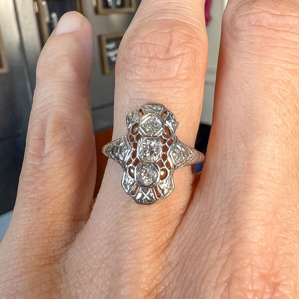 Vintage Filigree Old Mine Diamond Dinner Ring - Image 2