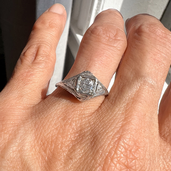 Vintage Filigree Diamond Engagement Ring, Old Euro 0.30ct. - Image 2