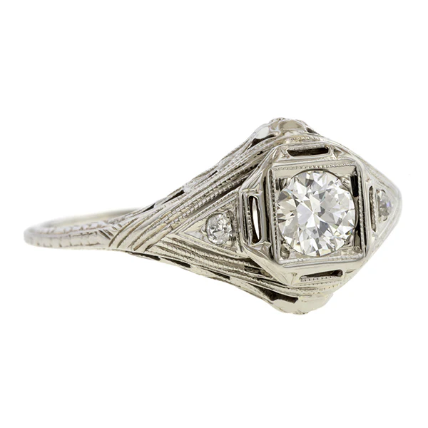 Vintage Filigree Diamond Engagement Ring, Old Euro 0.30ct. - Image 3