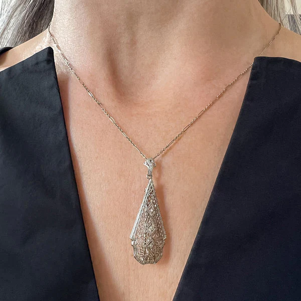 Vintage Filigree Diamond Pendant/ Brooch