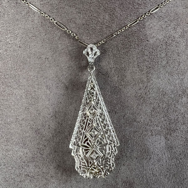 Vintage Filigree Diamond Pendant/ Brooch - Image 2