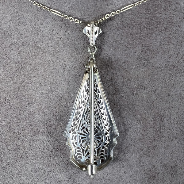 Vintage Filigree Diamond Pendant/ Brooch - Image 3