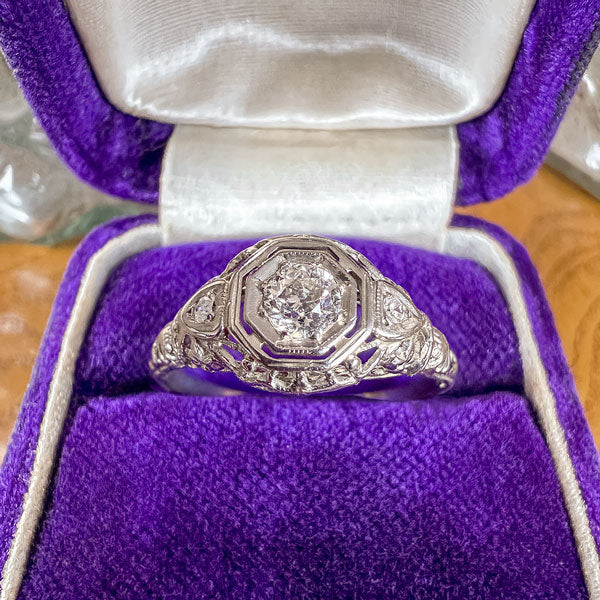 Vintage Filigree Diamond Ring, Old Euro 0.20ct.