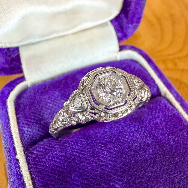 Vintage Filigree Diamond Ring, Old Euro 0.20ct. - Image 2