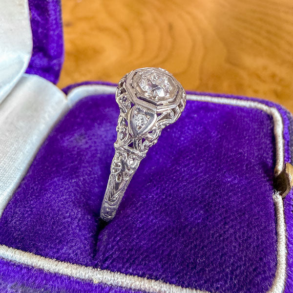 Vintage Filigree Diamond Ring, Old Euro 0.20ct. - Image 3