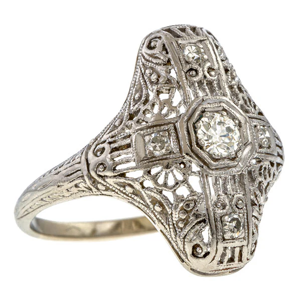 Art Deco Filigree Engagement Ring, Old Euro 0.15ct - Image 2