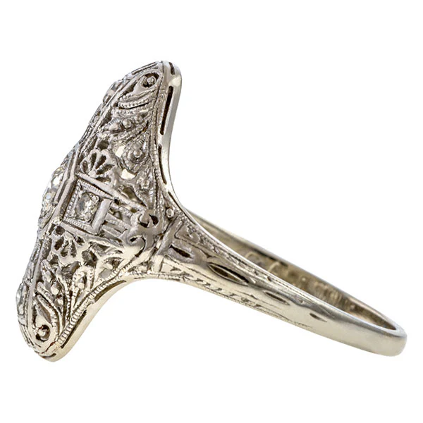 Art Deco Filigree Engagement Ring, Old Euro 0.15ct - Image 3