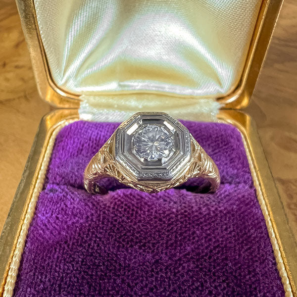 Vintage Filigree Engagement Ring, RBC 0.25ct.