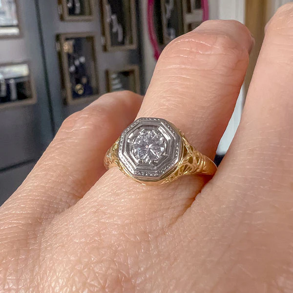 Vintage Filigree Engagement Ring, RBC 0.25ct. - Image 2