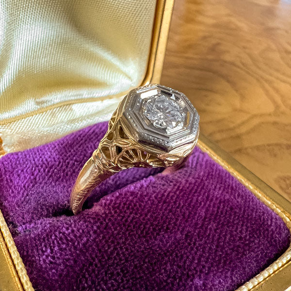 Vintage Filigree Engagement Ring, RBC 0.25ct. - Image 3