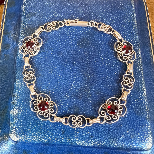 Vintage Garnet Filigree Link Bracelet - Image 3