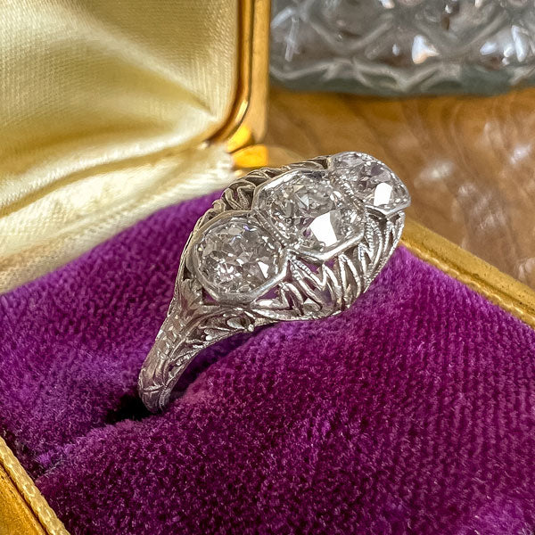 Vintage Filigree Three Stone Engagement Ring, Old Euro 0.35ct. - Image 3