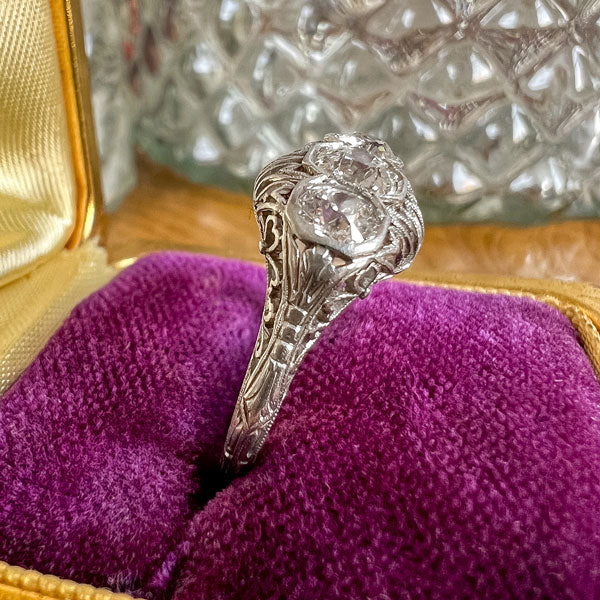 Vintage Filigree Three Stone Engagement Ring, Old Euro 0.35ct. - Image 4