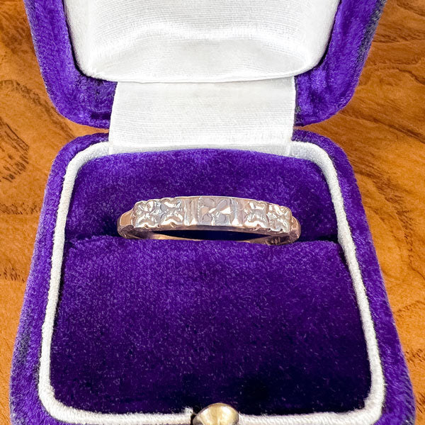 Vintage Floral Patterned Wedding Band Ring, Size 6 1/2