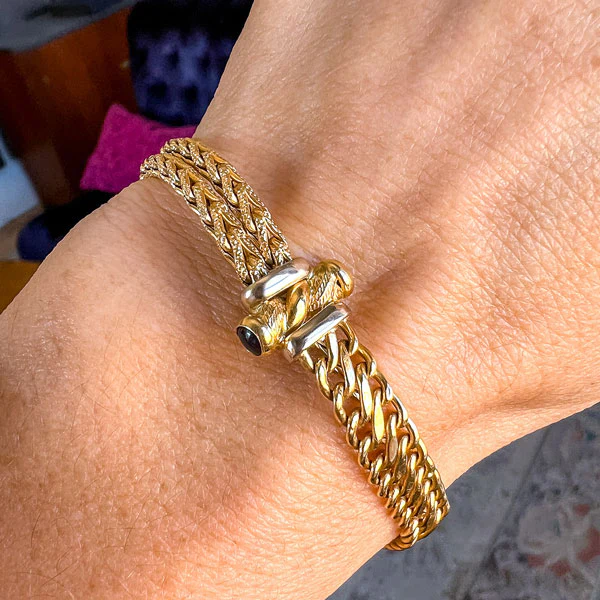 Vintage Gold Link & Sapphire Bracelet