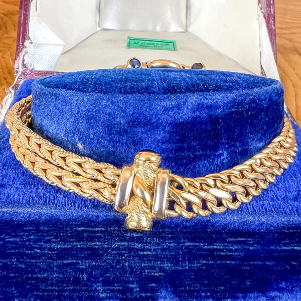Vintage Gold Link & Sapphire Bracelet - Image 2