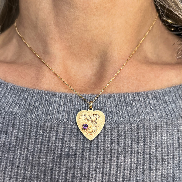 Vintage Amethyst Heart Charm Pendant - Image 2