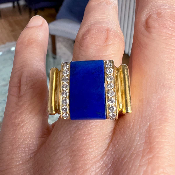 Vintage Lapis & Diamond Ring - Image 3