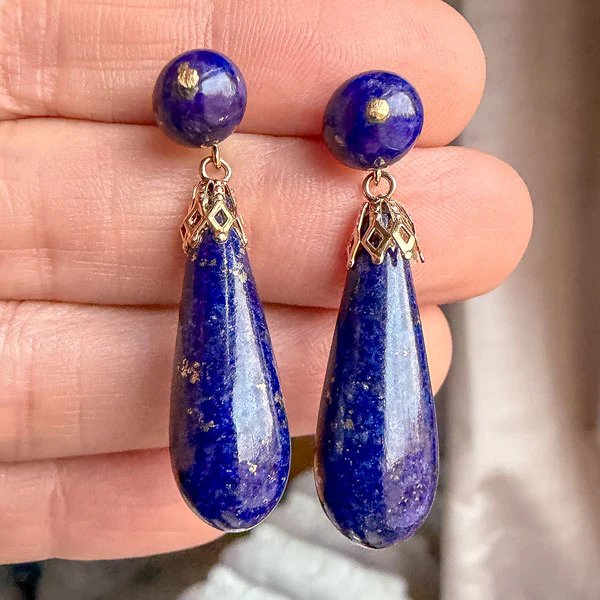 Vintage Lapis Drop Earrings - Image 3