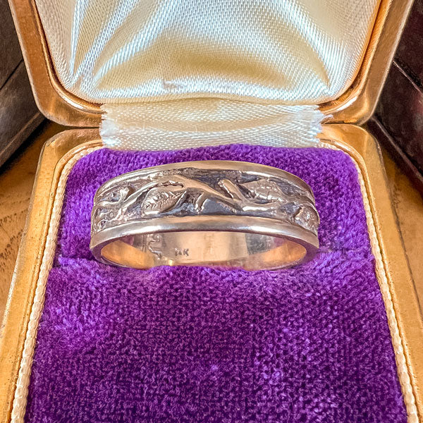 Vintage Vine Pattern Band Ring, Size 7 3/4