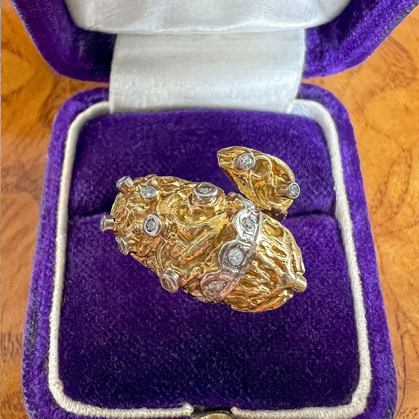 Vintage Lion Ruby & Diamond Bypass Ring - Image 4