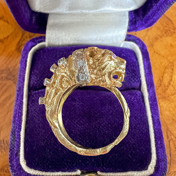 Vintage Lion Ruby & Diamond Bypass Ring - Image 5