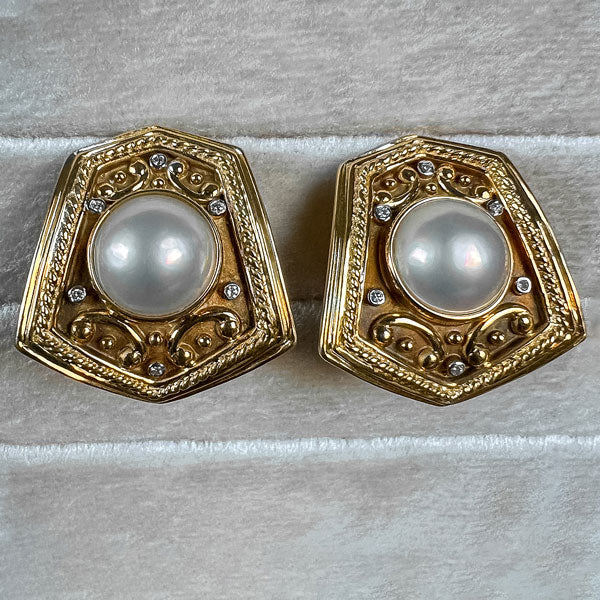 Vintage Mabe Pearl & Diamond Earrings - Image 2