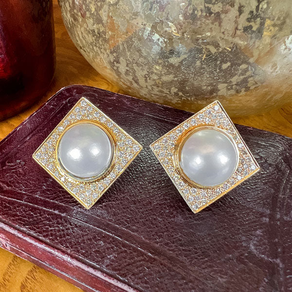 Vintage Mabé Pearl & Diamond Earrings
