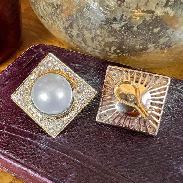 Vintage Mabé Pearl & Diamond Earrings - Image 2