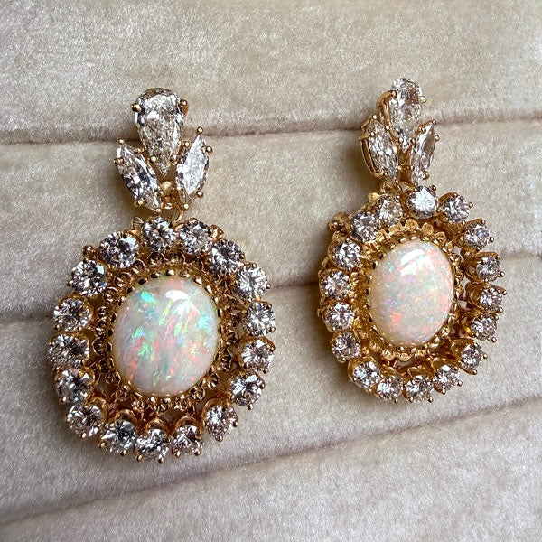 Vintage Opal & Diamond Drop Earrings