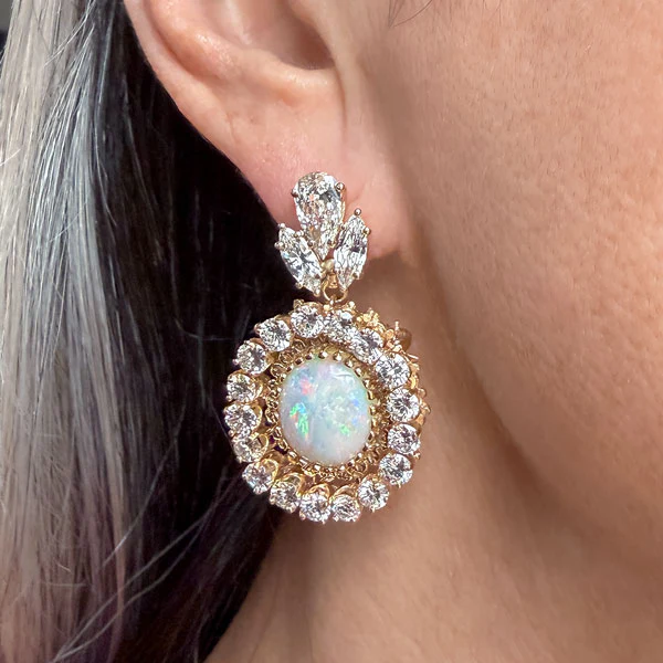 Vintage Opal & Diamond Drop Earrings - Image 2