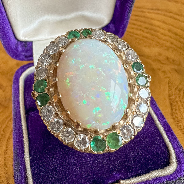 Vintage Opal, Emerald & Diamond Ring