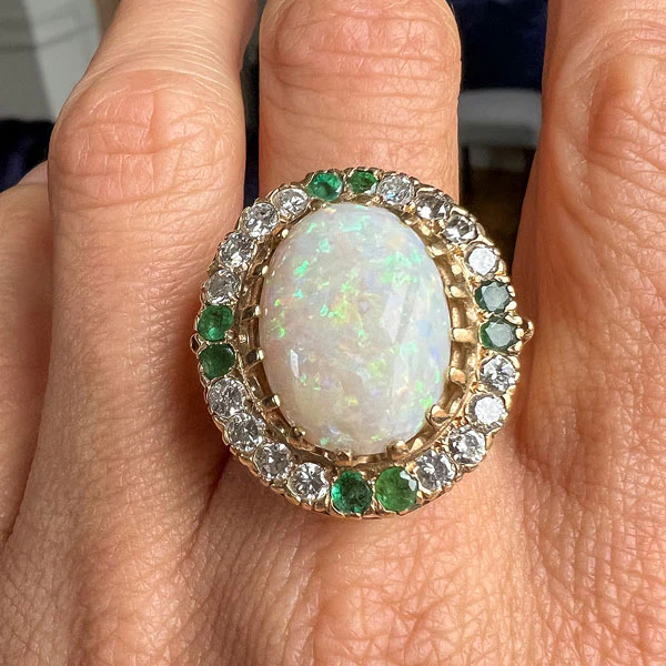 Vintage Opal, Emerald & Diamond Ring - Image 2